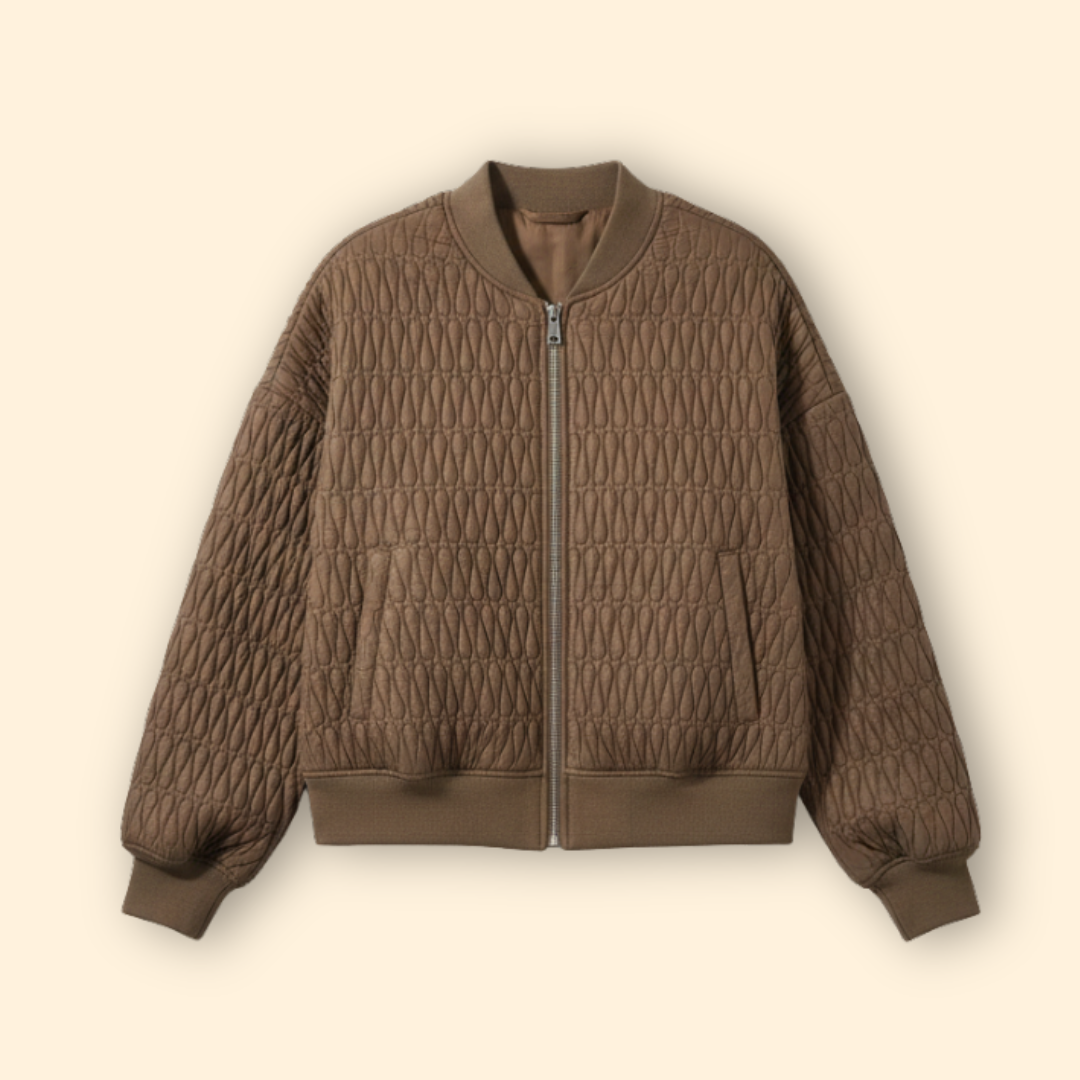 Women’s Quilted Bomber Jacket with Diamond Stitch Pattern