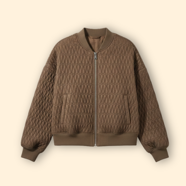 Women’s Quilted Bomber Jacket with Diamond Stitch Pattern