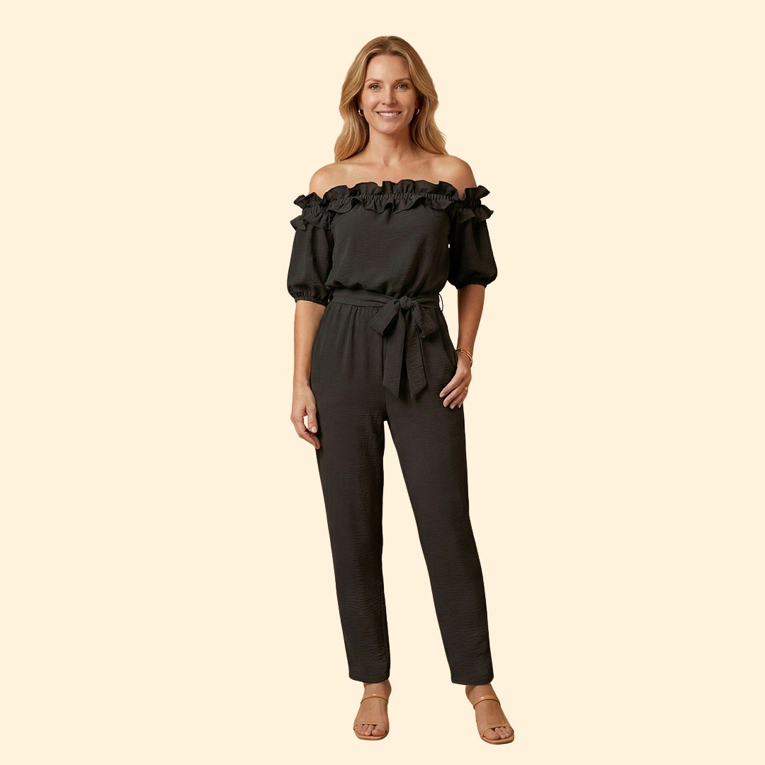 Women’s Off-Shoulder Jumpsuit with Ruffle Trim