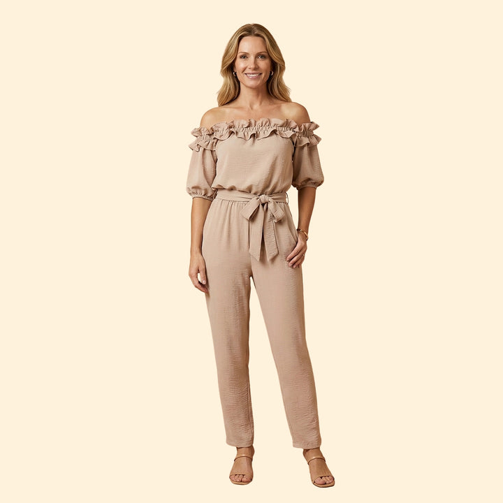 Women’s Off-Shoulder Jumpsuit with Ruffle Trim