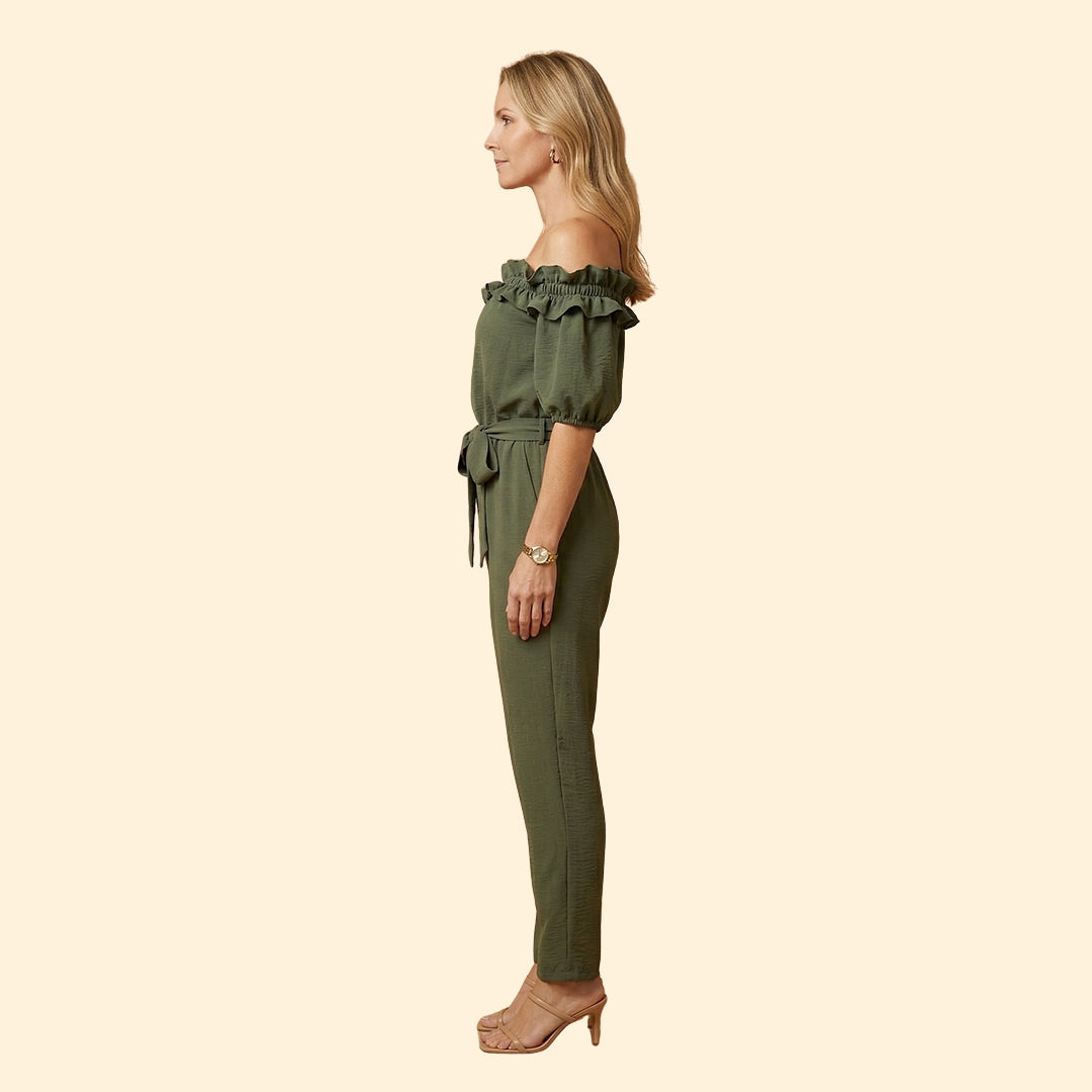 Women’s Off-Shoulder Jumpsuit with Ruffle Trim