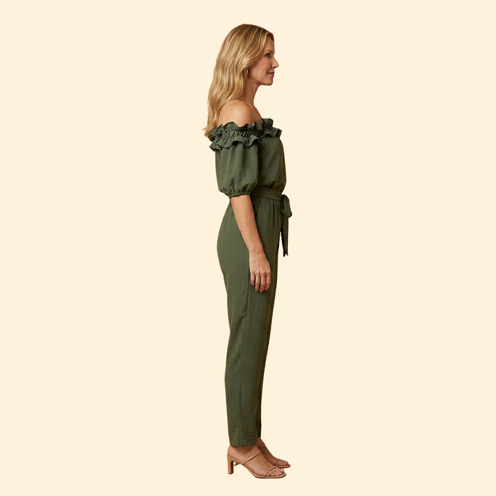 Women’s Off-Shoulder Jumpsuit with Ruffle Trim