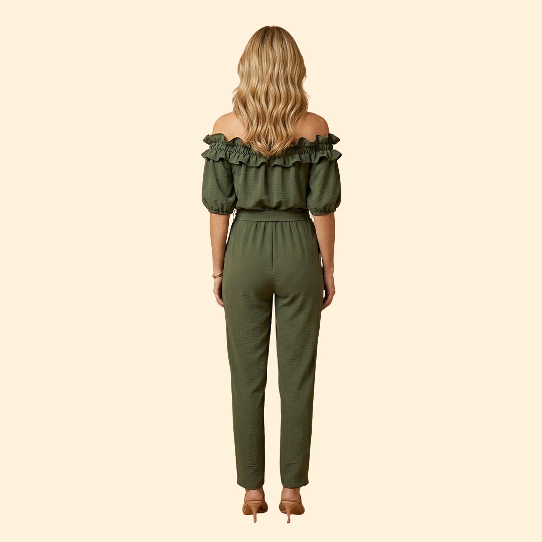Women’s Off-Shoulder Jumpsuit with Ruffle Trim