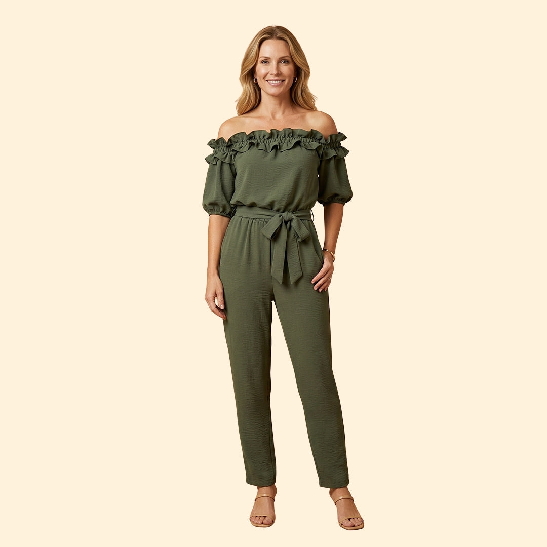Women’s Off-Shoulder Jumpsuit with Ruffle Trim