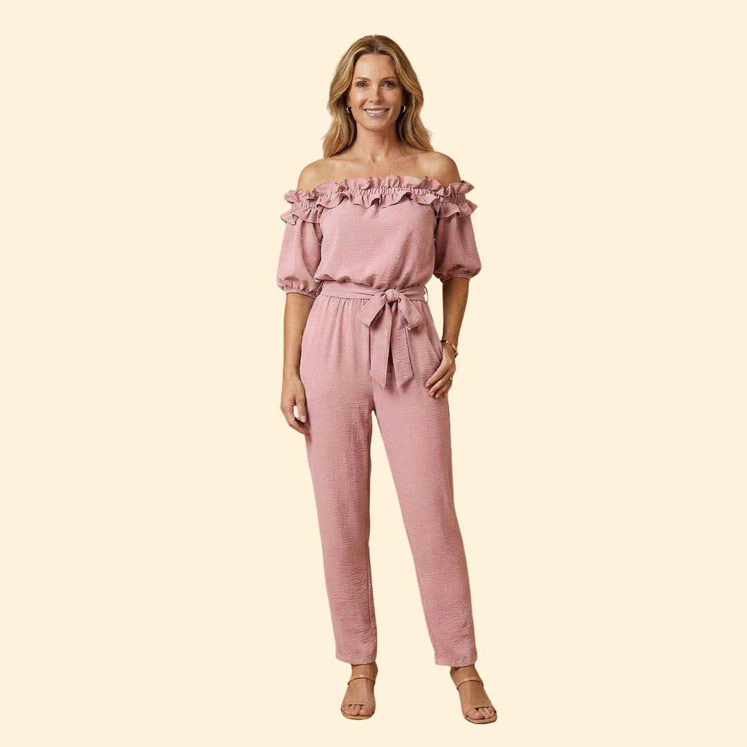 Women’s Off-Shoulder Jumpsuit with Ruffle Trim