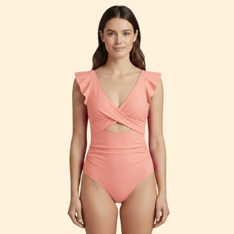 Women’s One-Piece Swimsuit with Ruffled Sleeves