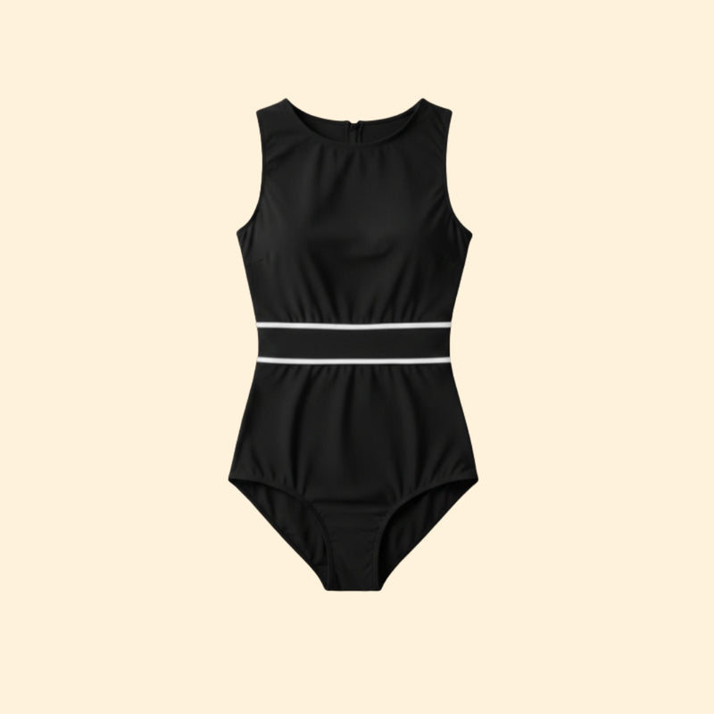 Women’s One-Piece Swimsuit with White Stripes
