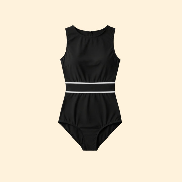 Women’s One-Piece Swimsuit with White Stripes