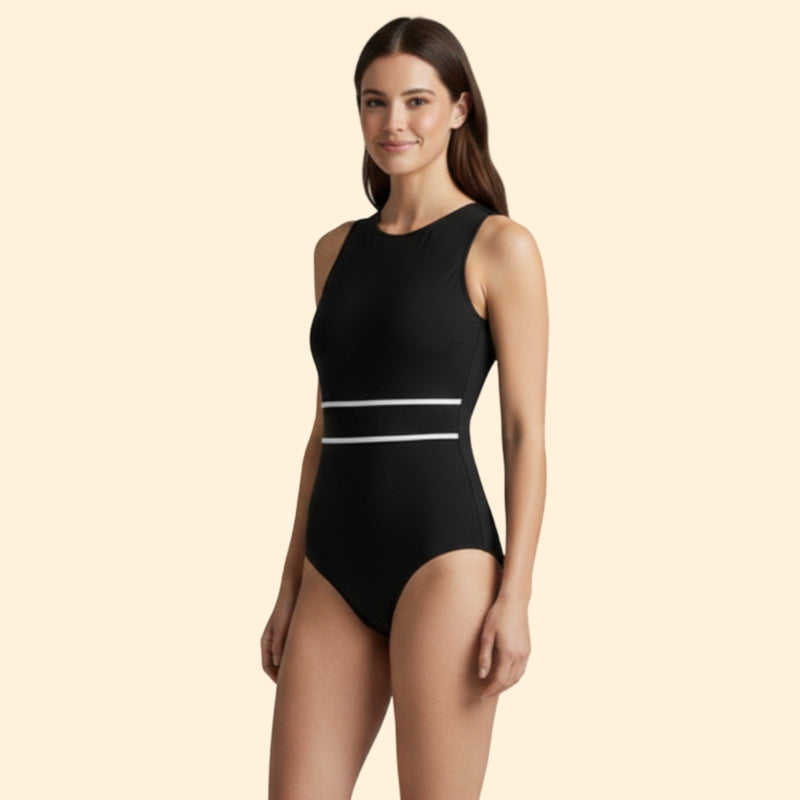 Women’s One-Piece Swimsuit with White Stripes