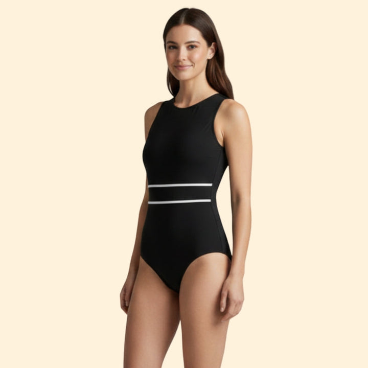 Women’s One-Piece Swimsuit with White Stripes