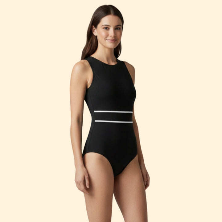 Women’s One-Piece Swimsuit with White Stripes