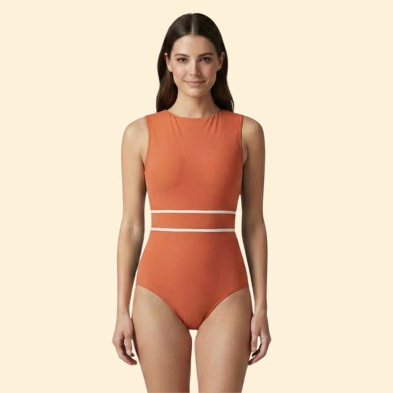 Women’s One-Piece Swimsuit with White Stripes