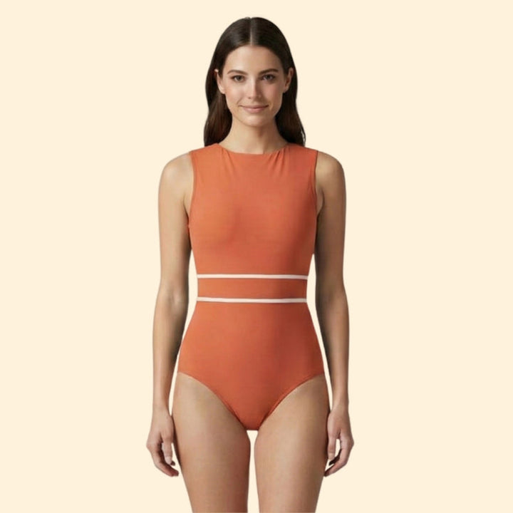 Women’s One-Piece Swimsuit with White Stripes