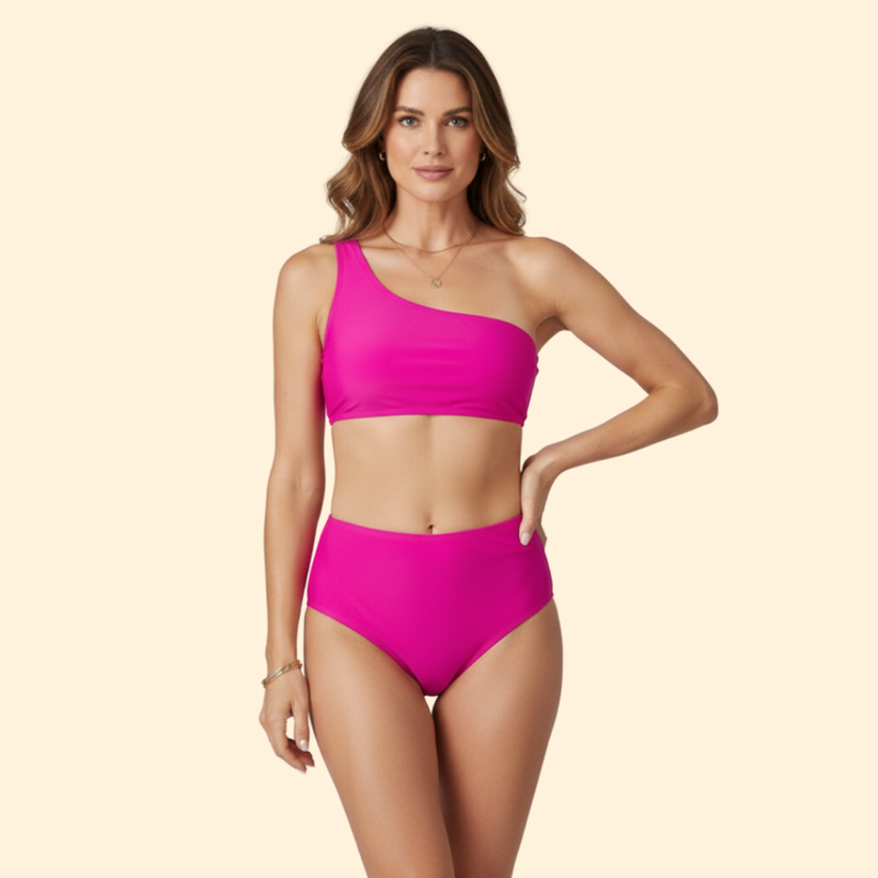 Women’s One-Shoulder Bikini Set with Side Ruching