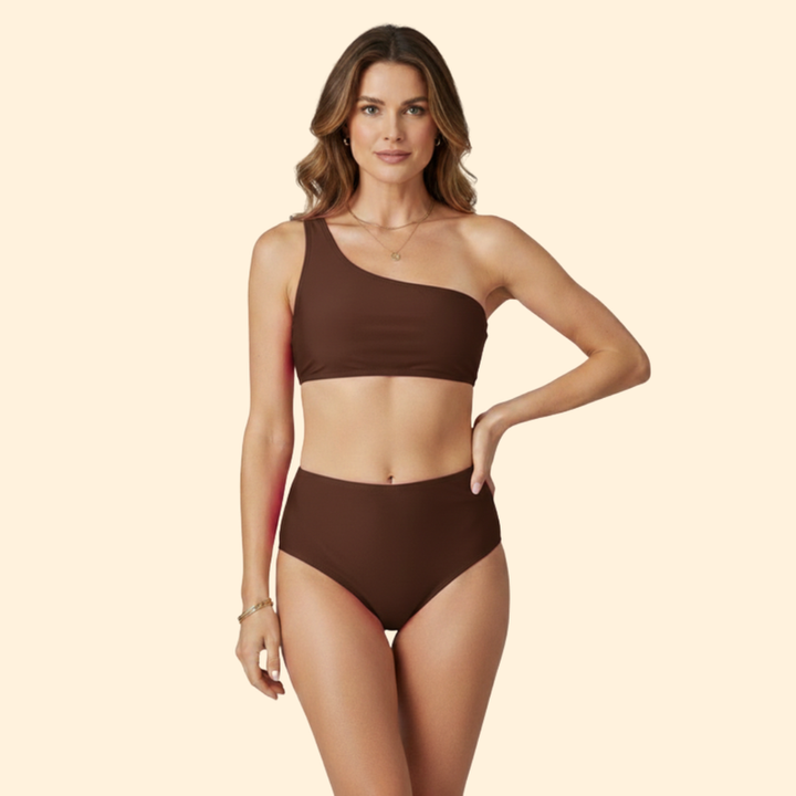 Women’s One-Shoulder Bikini Set with Side Ruching