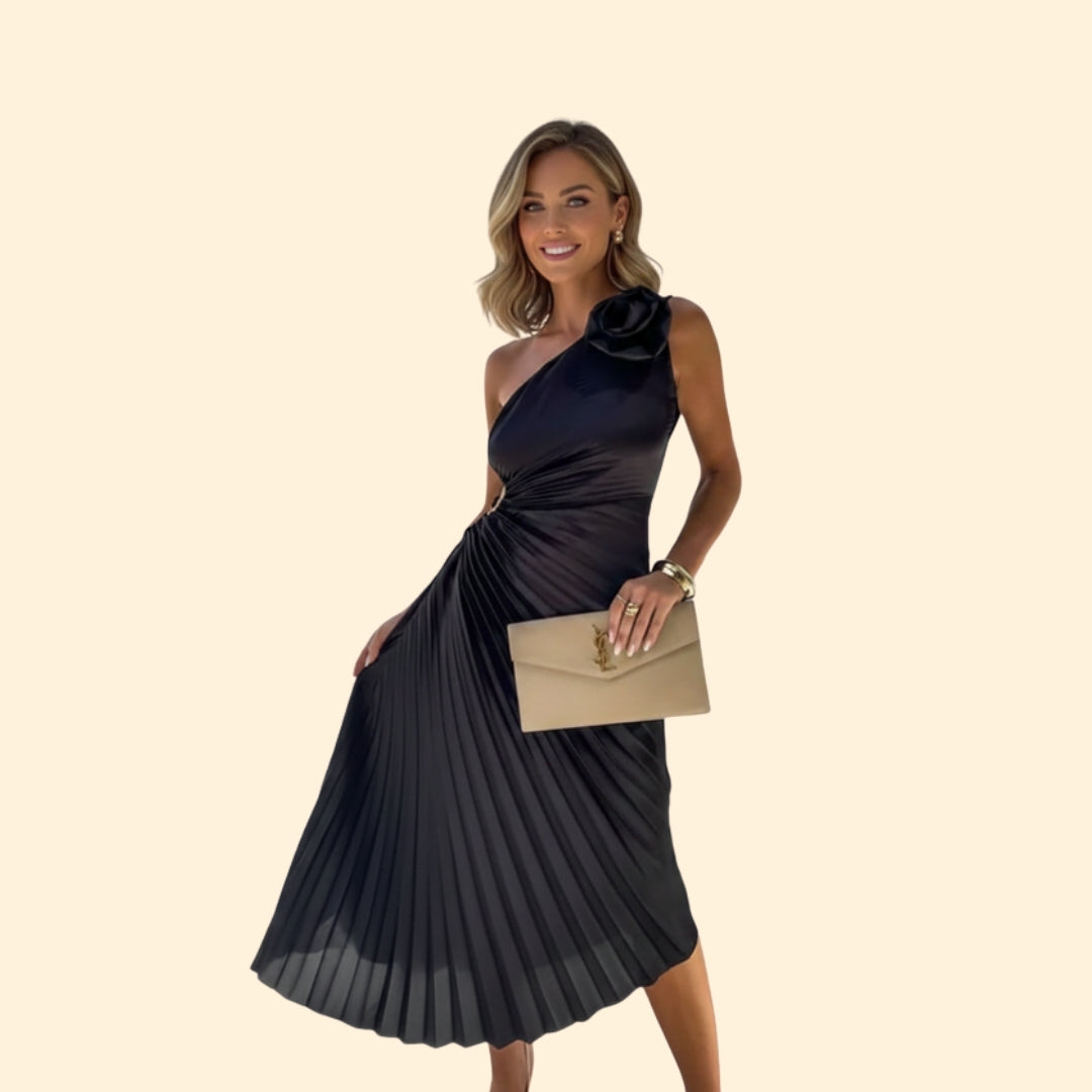 Women’s One-Shoulder Dress with 3D Flower