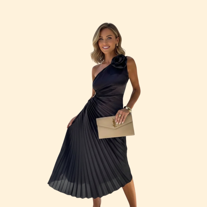 Women’s One-Shoulder Dress with 3D Flower