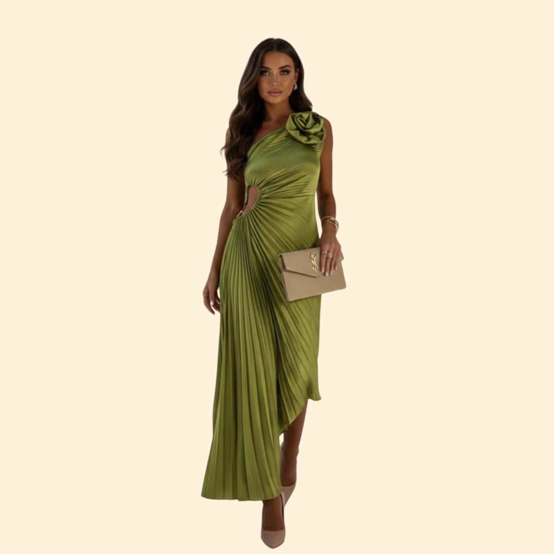Women’s One-Shoulder Dress with 3D Flower