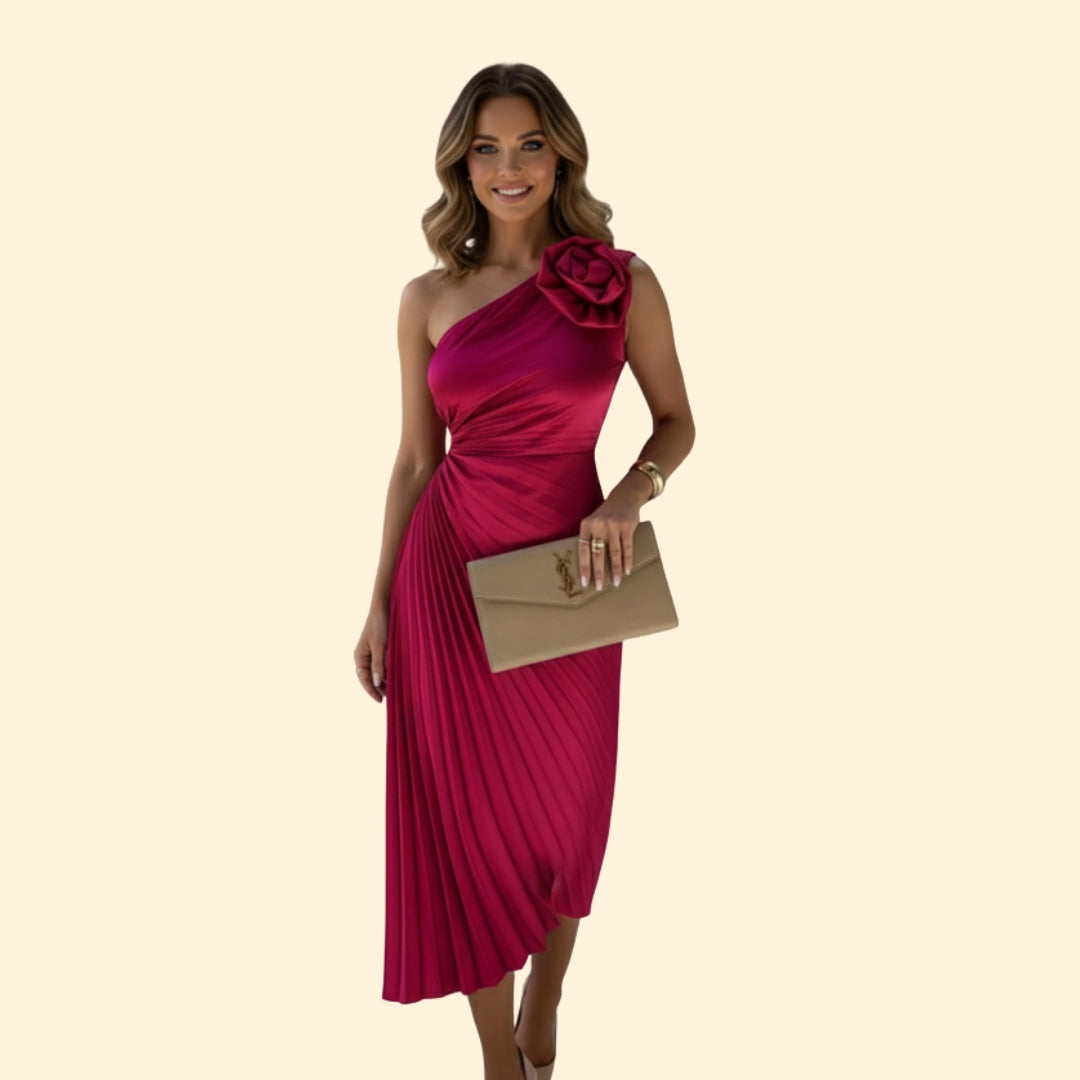 Women’s One-Shoulder Dress with 3D Flower