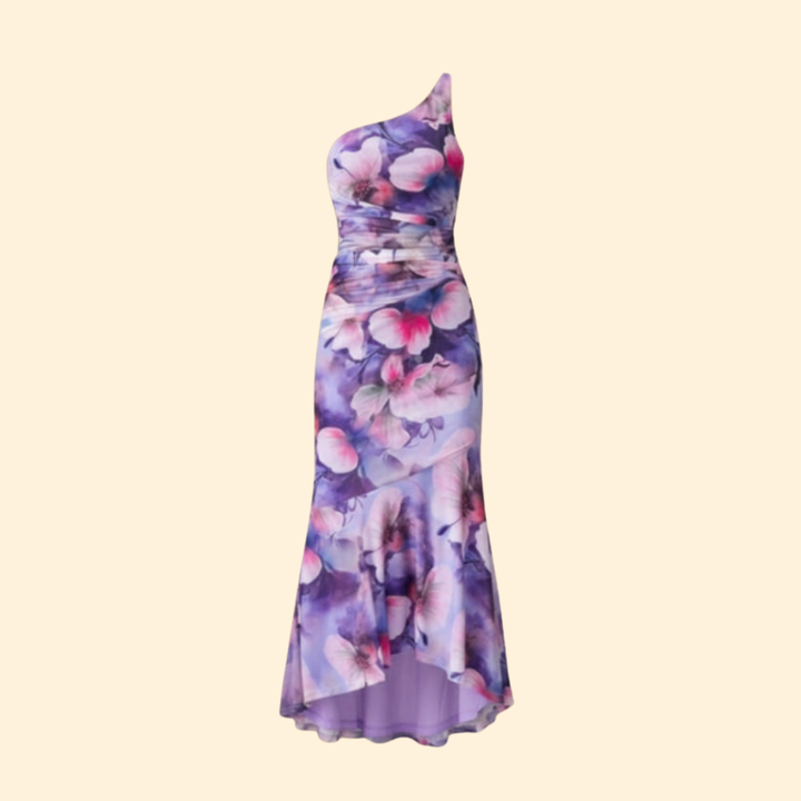 Women’s One-Shoulder Dress with Floral Print