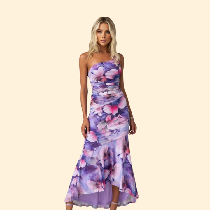 Women’s One-Shoulder Dress with Floral Print