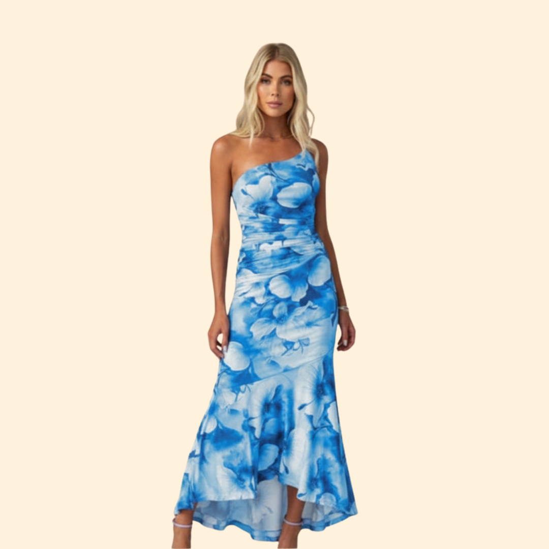 Women’s One-Shoulder Dress with Floral Print