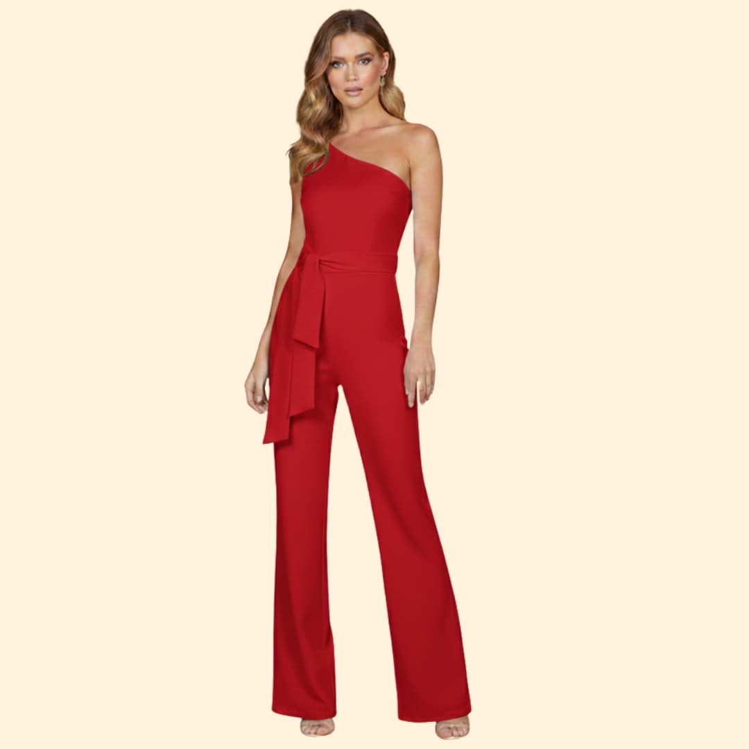 Women's One-Shoulder Jumpsuit Tie Waist