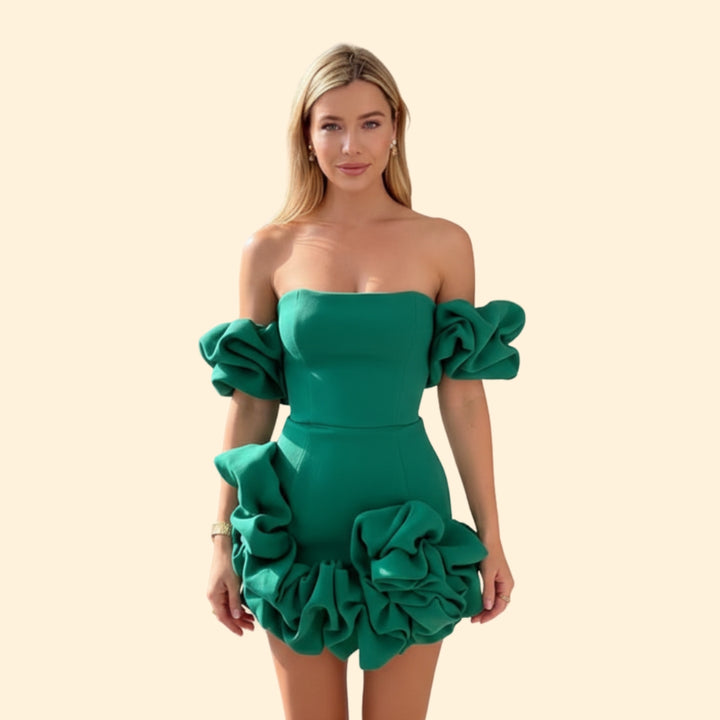 Women’s One-Shoulder Satin Dress with Ruffles