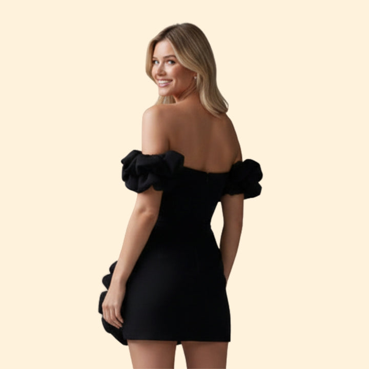 Women’s One-Shoulder Satin Dress with Ruffles
