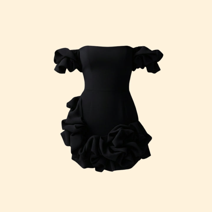 Women’s One-Shoulder Satin Dress with Ruffles