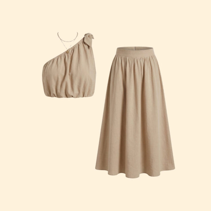 Women’s One-Shoulder Top and Midi Skirt Set