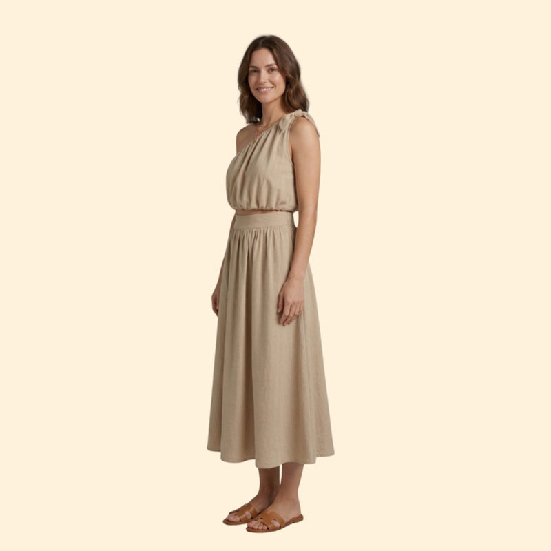 Women’s One-Shoulder Top and Midi Skirt Set