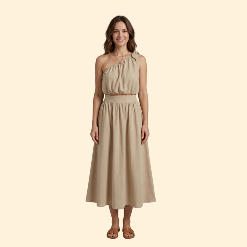Women’s One-Shoulder Top and Midi Skirt Set