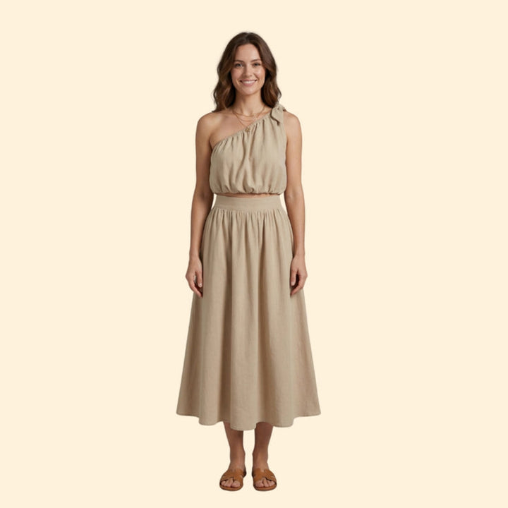 Women’s One-Shoulder Top and Midi Skirt Set