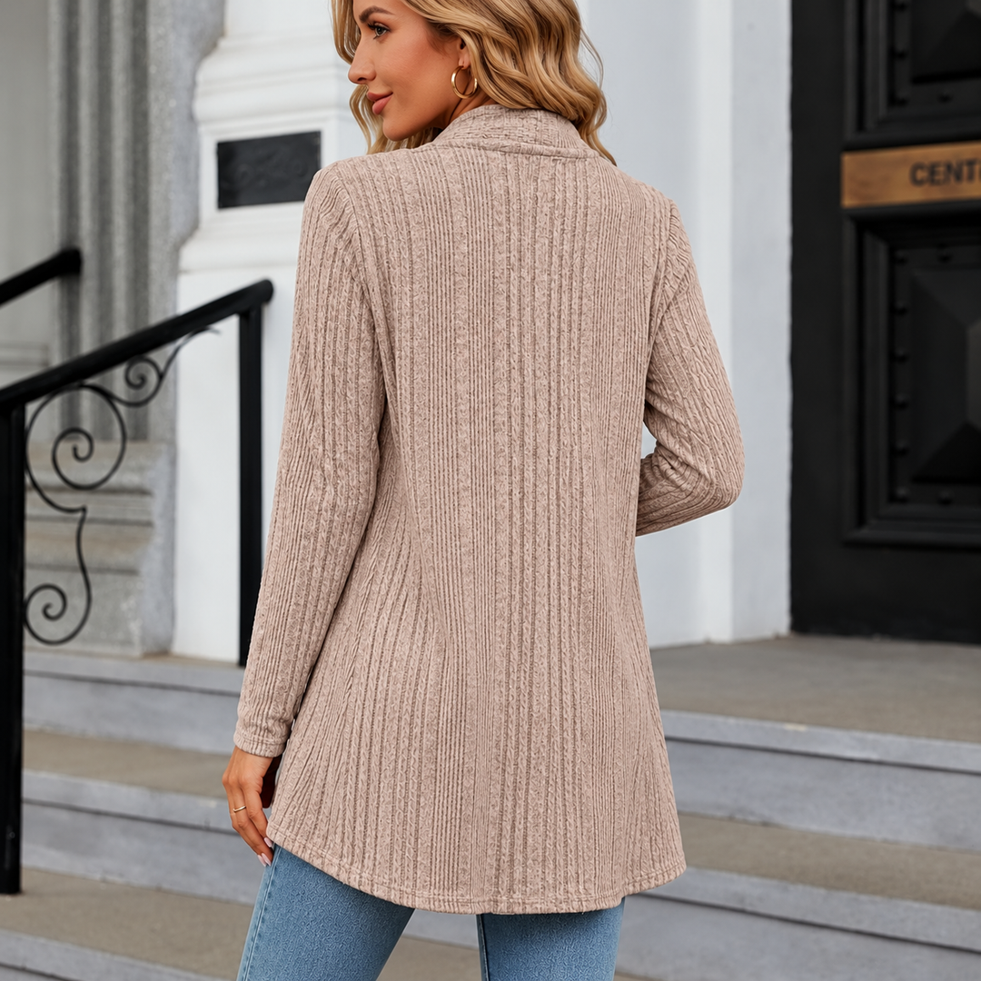 Women's Open-Front Draped Cardigan with Textured Knit
