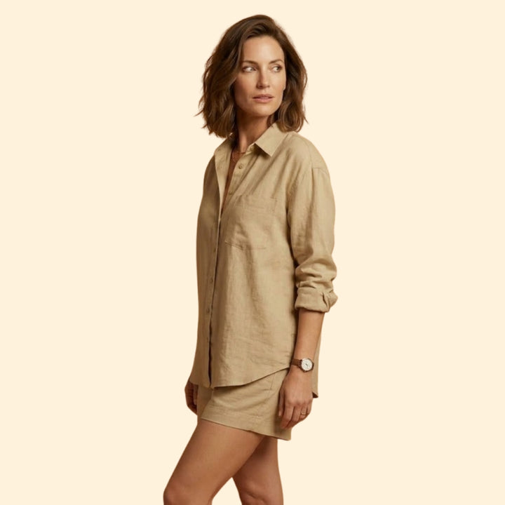 Women’s Oversized Shirt with Elastic Waist Shorts