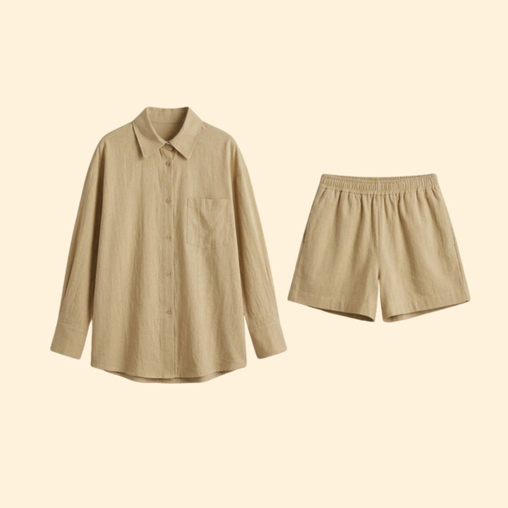 Women’s Oversized Shirt with Elastic Waist Shorts