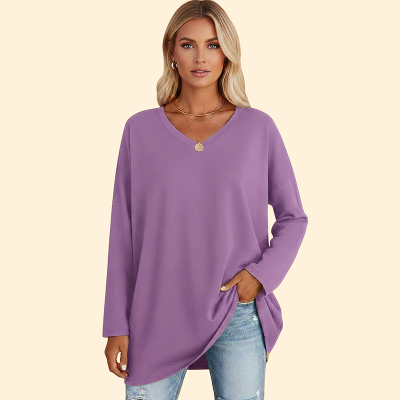Women’s Oversized V-Neck T-Shirt with Long Sleeves