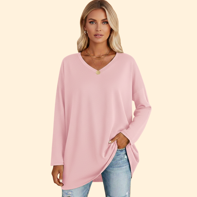 Women’s Oversized V-Neck T-Shirt with Long Sleeves