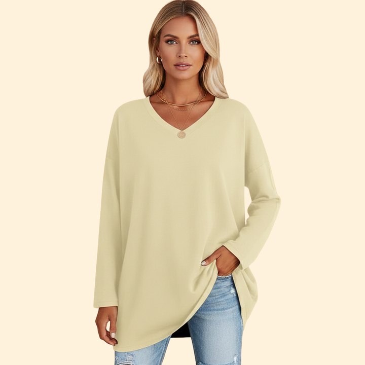 Women’s Oversized V-Neck T-Shirt with Long Sleeves