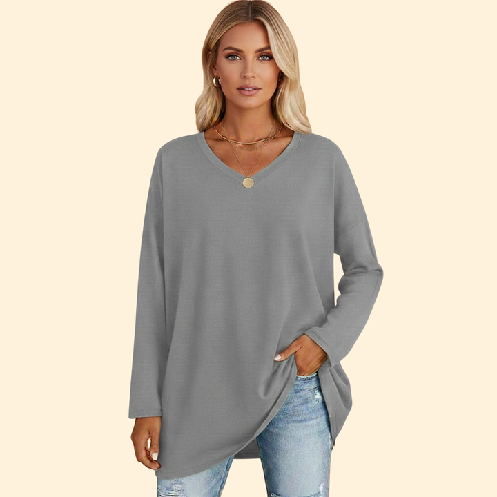Women’s Oversized V-Neck T-Shirt with Long Sleeves
