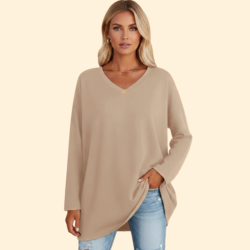 Women’s Oversized V-Neck T-Shirt with Long Sleeves