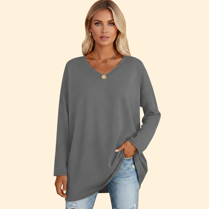 Women’s Oversized V-Neck T-Shirt with Long Sleeves