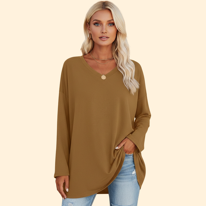 Women’s Oversized V-Neck T-Shirt with Long Sleeves