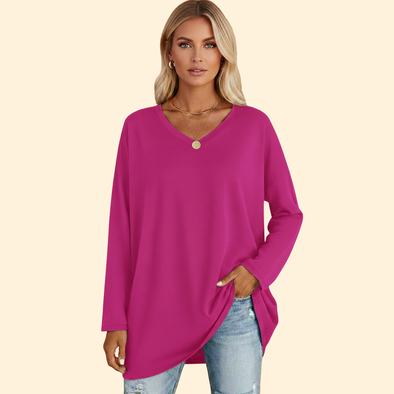 Women’s Oversized V-Neck T-Shirt with Long Sleeves