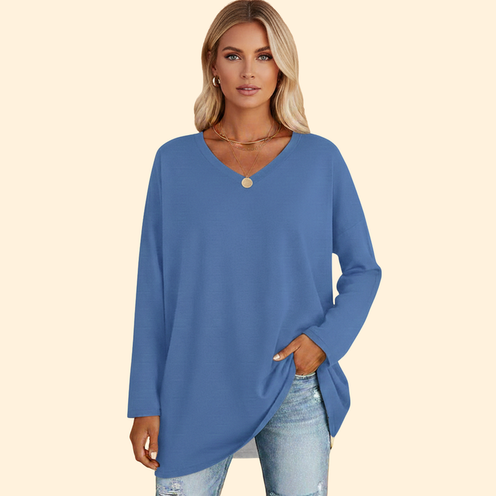 Women’s Oversized V-Neck T-Shirt with Long Sleeves