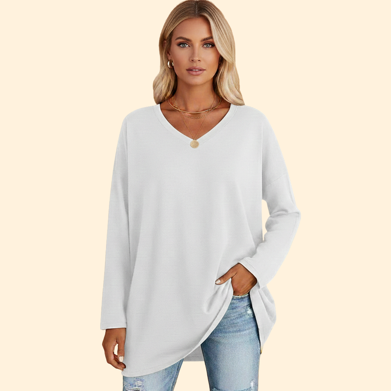 Women’s Oversized V-Neck T-Shirt with Long Sleeves