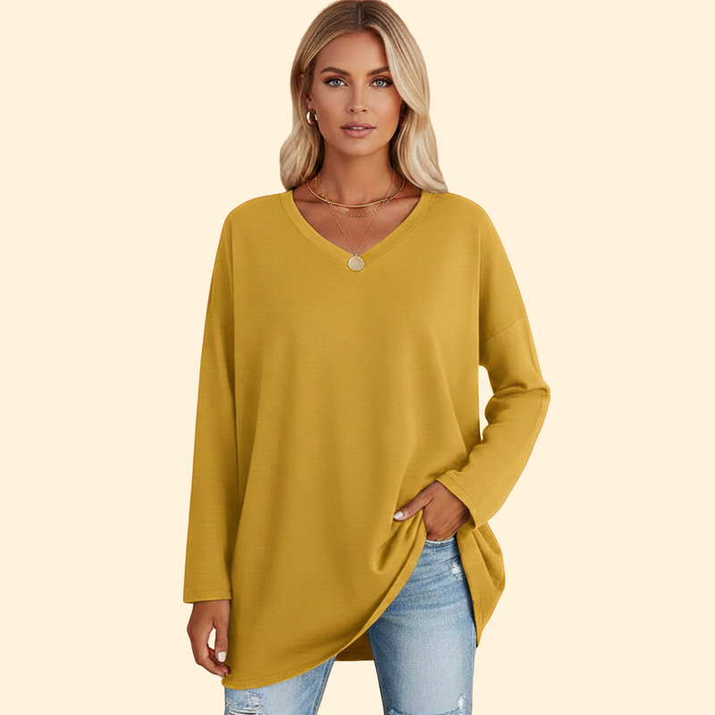Women’s Oversized V-Neck T-Shirt with Long Sleeves