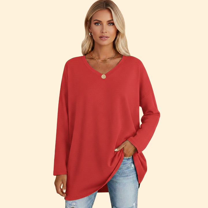 Women’s Oversized V-Neck T-Shirt with Long Sleeves