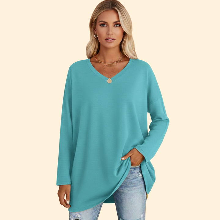 Women’s Oversized V-Neck T-Shirt with Long Sleeves